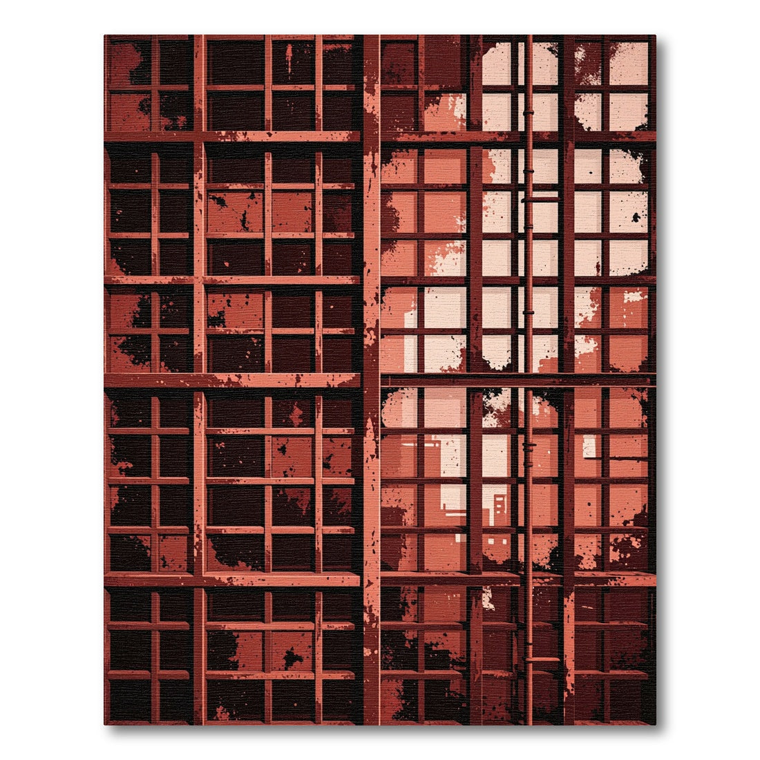 Rustic Crimson Grunge Window Grill Rug