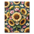 Vibrant Sunflower and Pink Cosmos Meadow Rug