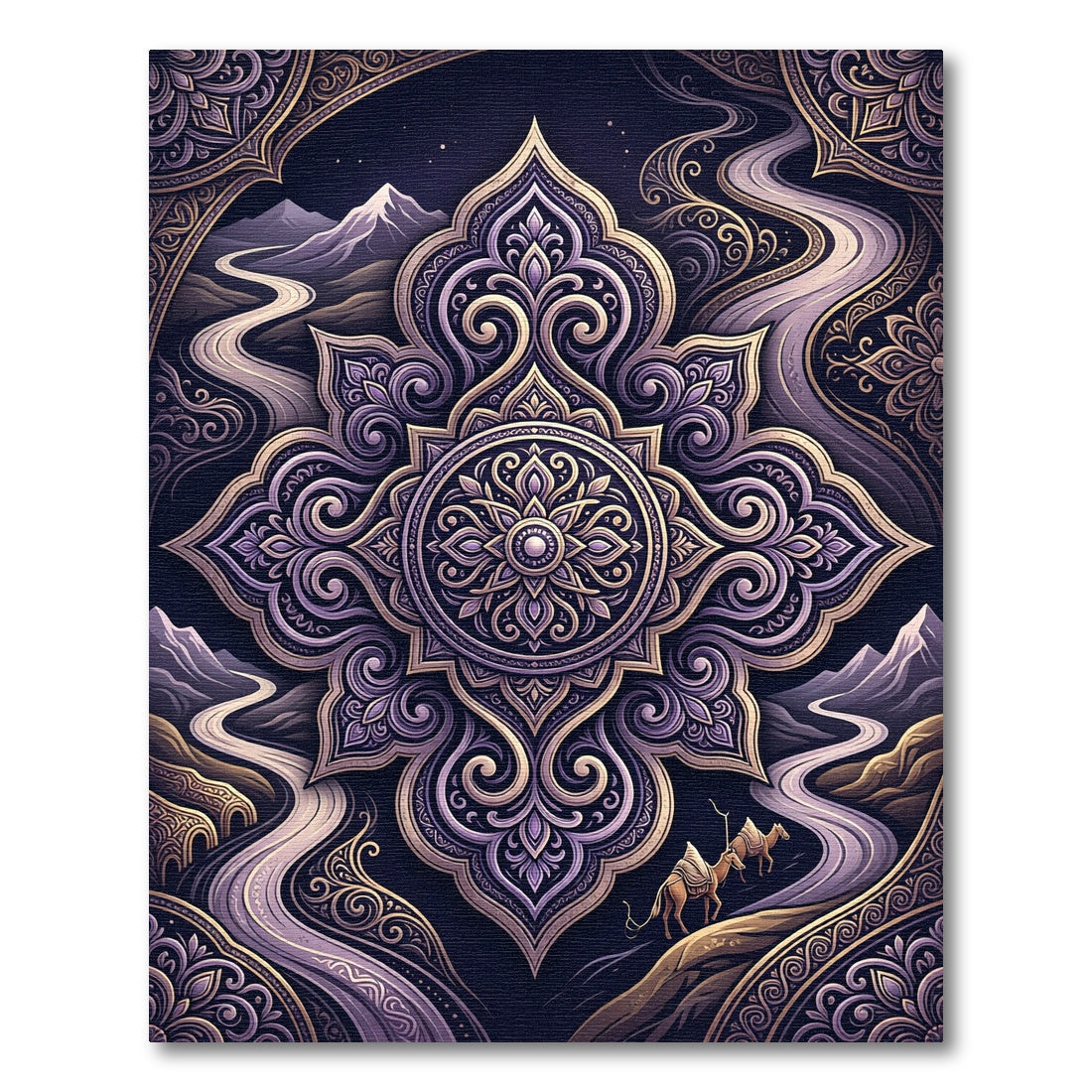 Ornate Violet Mandala Desert Mountain Dream Rug