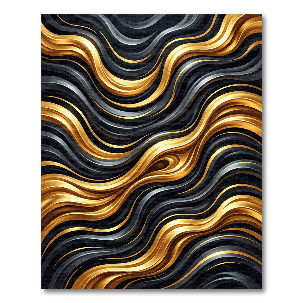 Modern Black and Gold Fluid Waves Rug