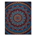Maroon Blue Gold Sunburst Mandala Rug