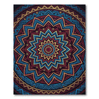 Maroon Blue Gold Sunburst Mandala Rug