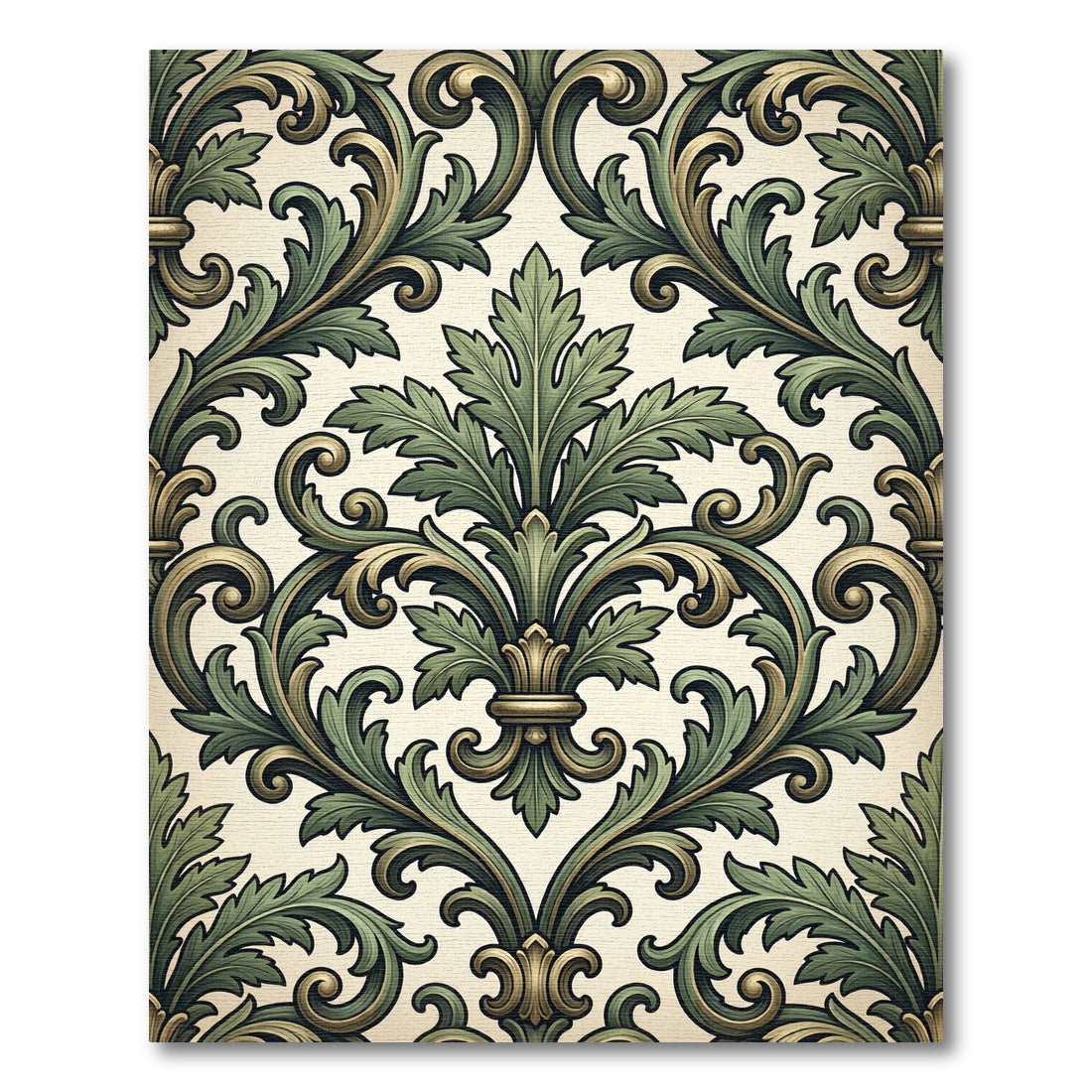 Sage Green Baroque Acanthus Scroll Medallion Rug