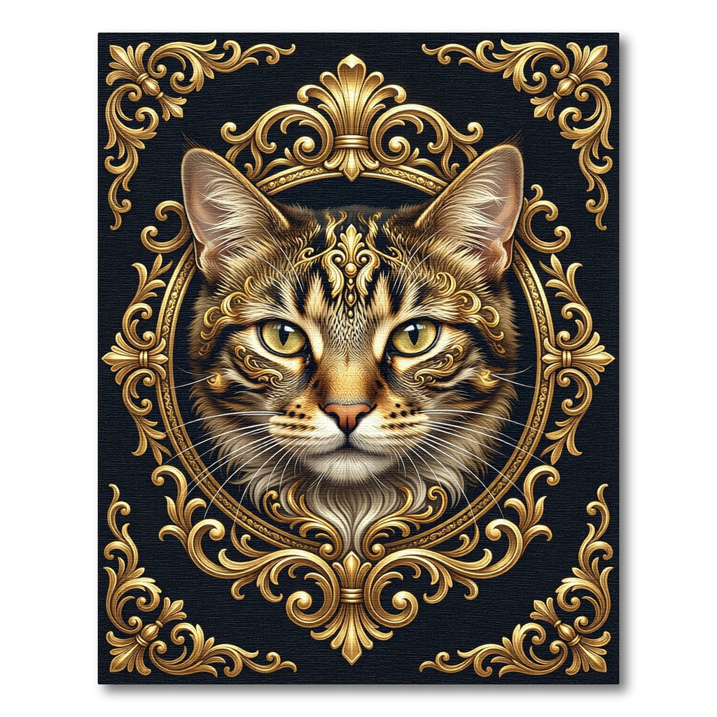 Regal Golden Cat Ornate Frame Rug