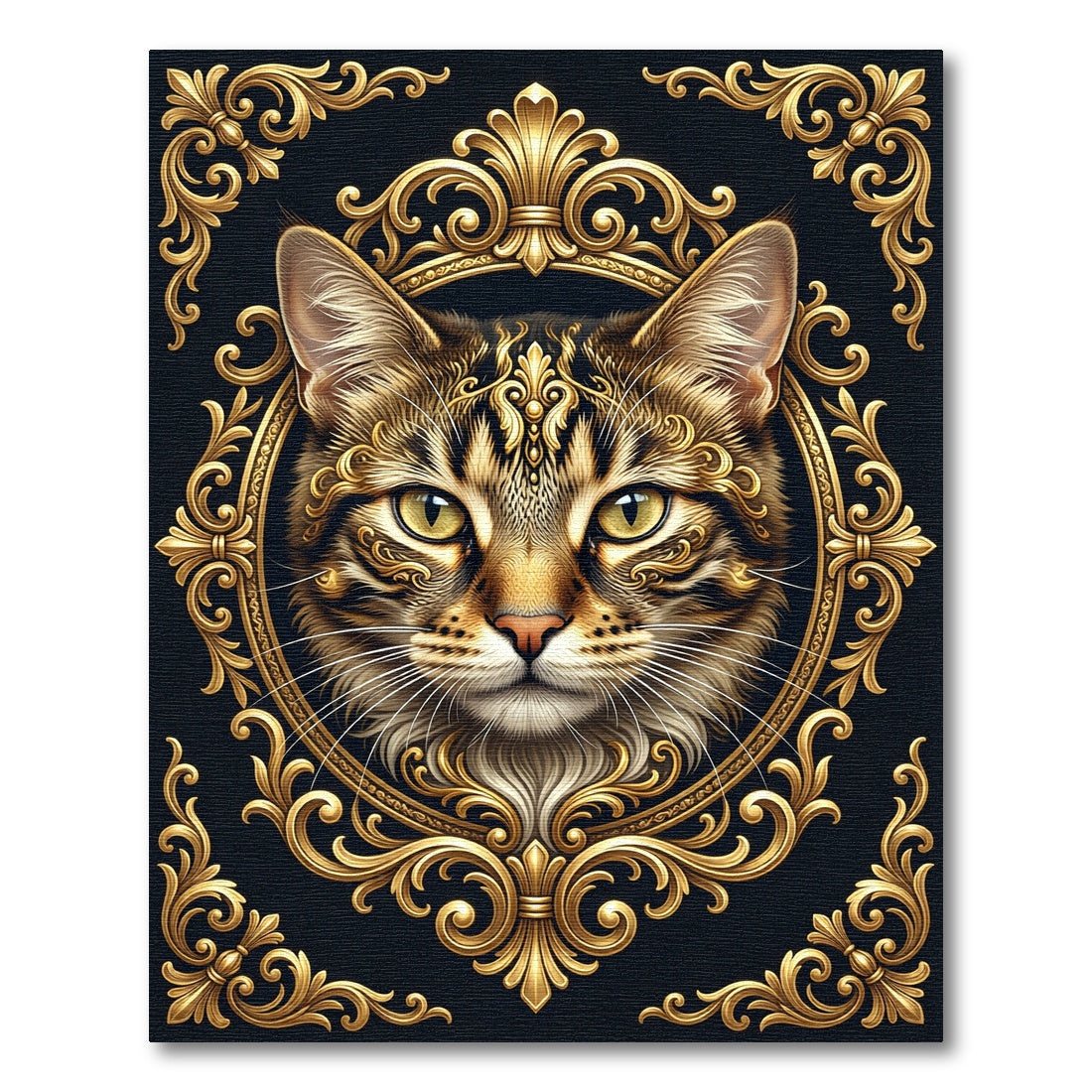 Regal Golden Cat Ornate Frame Rug