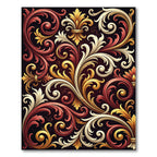 Elegant Ornate Golden Crimson Scrollwork Rug