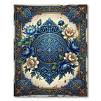 Elegant Blue Floral Medallion Scrollwork Rug