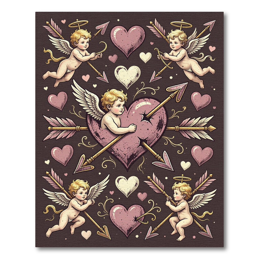 Vintage Cupid Heart Arrow Illustration Rug
