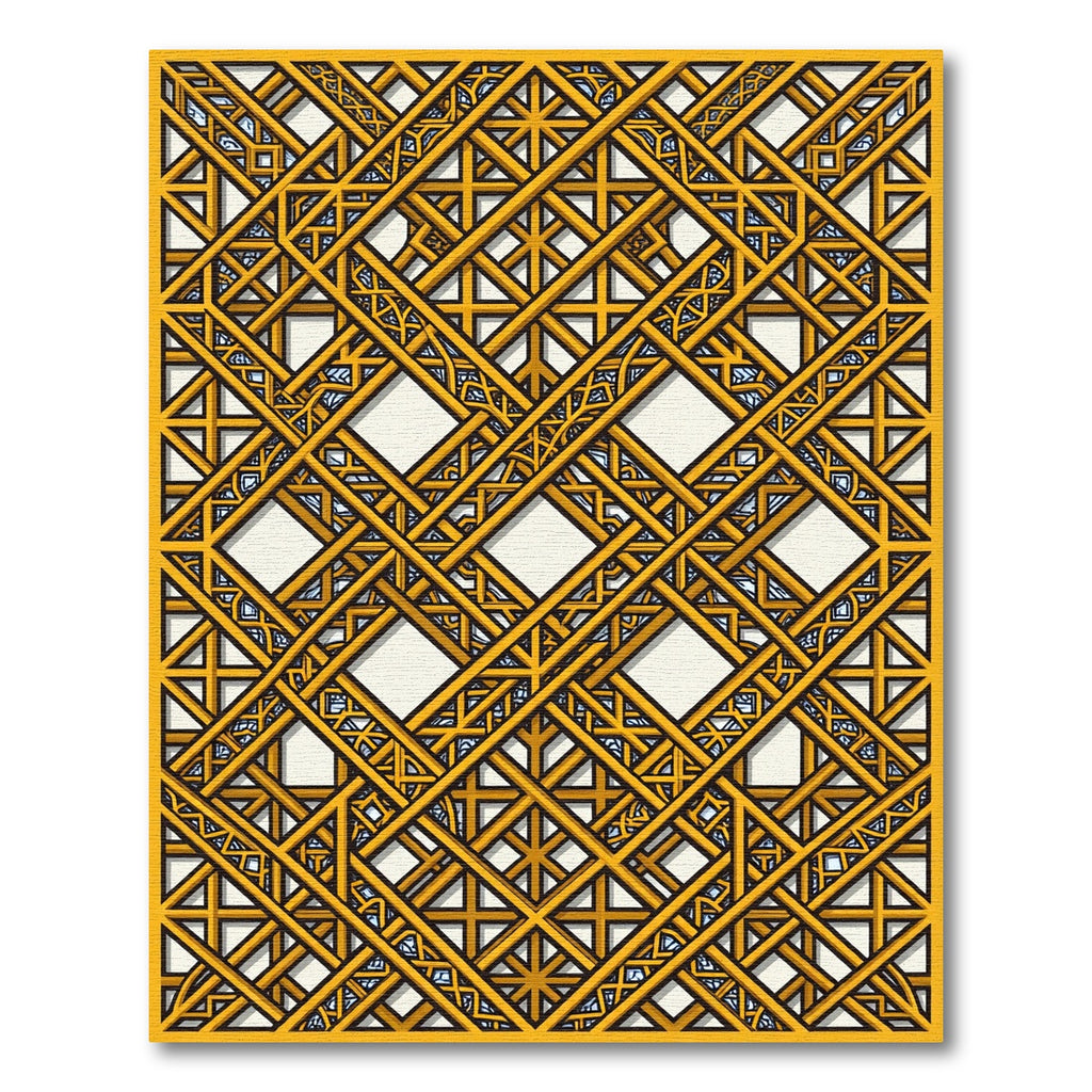 Golden Lattice Geometric Intersecting Linear Art Rug