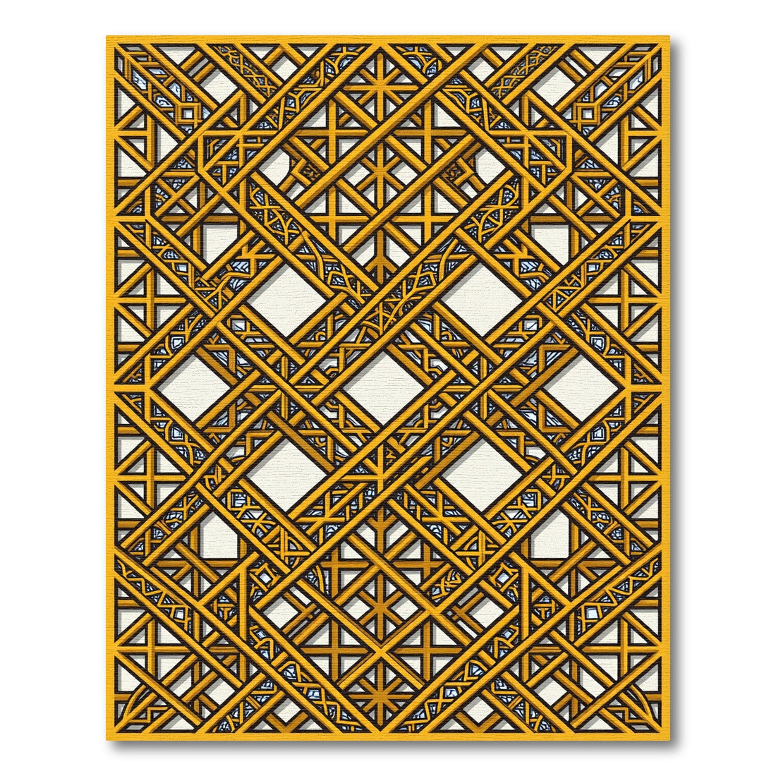 Golden Lattice Geometric Intersecting Linear Art Rug