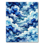 Abstract Indigo Watercolor Storm Cloud Rug