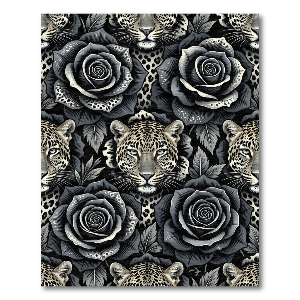 Dark Gray Leopard Rose Collage Rug