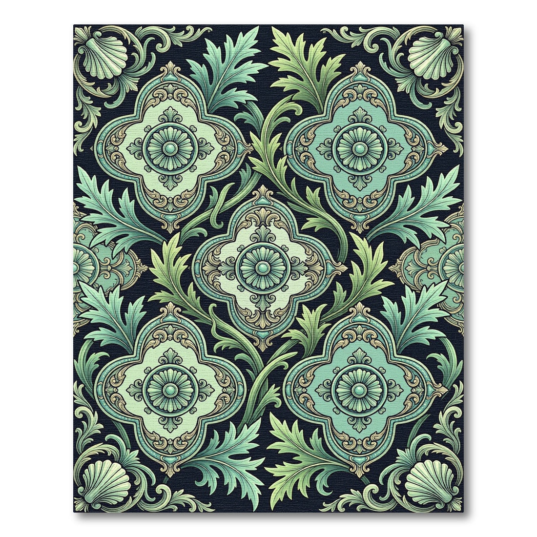 Emerald Green Floral Damask Rug