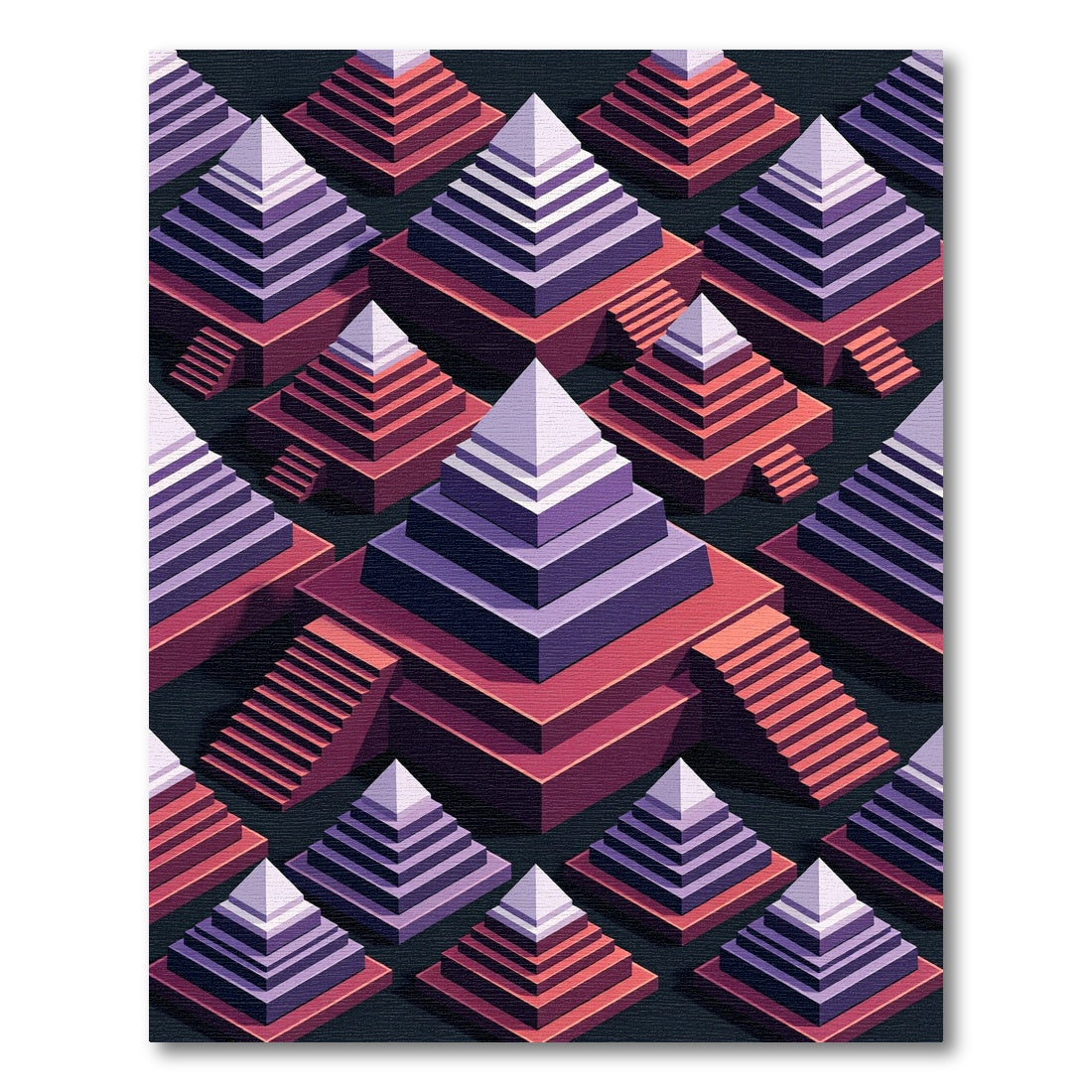 Purple Violet Tiered Pyramid Composition Rug