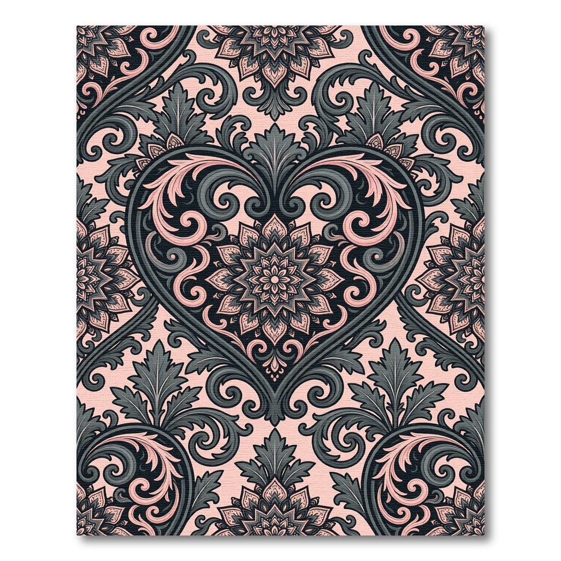 Blush Pink and Charcoal Heart Damask Rug