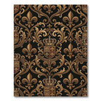 Ornate Gold Fleur de Lis Damask Rug