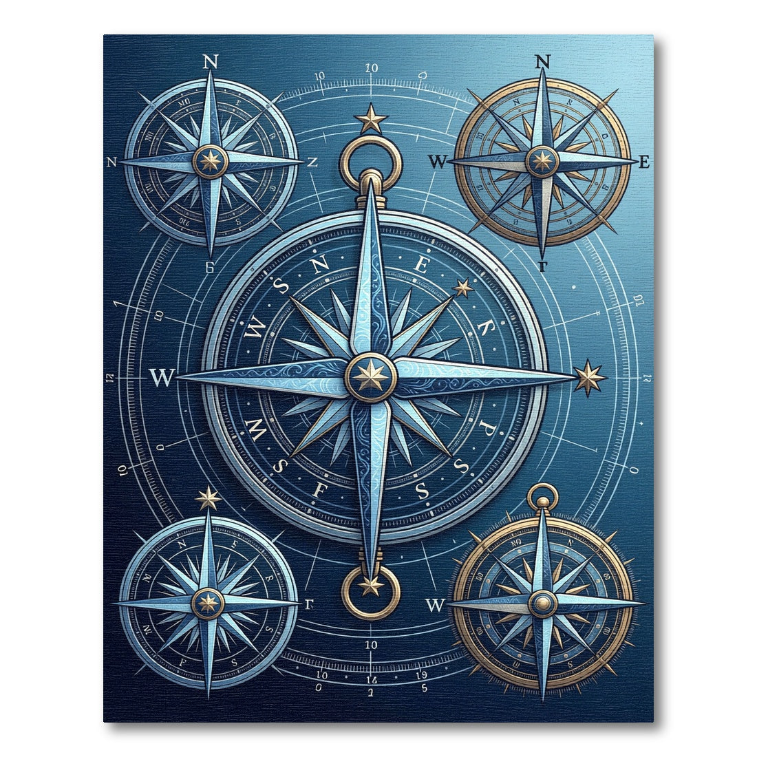 Celestial Blue Nautical Compass Rose Rug