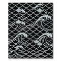 Silver Fish Waves on Black Background Rug