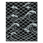 Silver Fish Waves on Black Background Rug