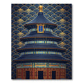 Blue Gold Pagoda Asian Wave Rug