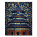 Blue Gold Pagoda Asian Wave Rug