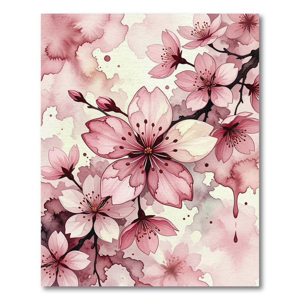Pink Cherry Blossom Watercolor Floral Rug