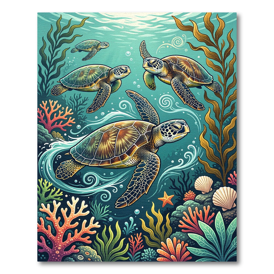 Vibrant Sea Turtle Aquatic Reef Coral Rug