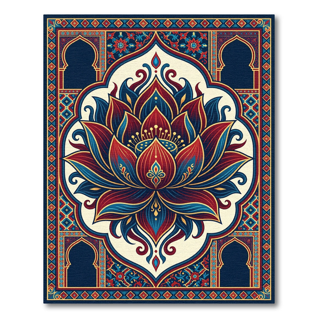 Crimson Blue Lotus Archway Rug