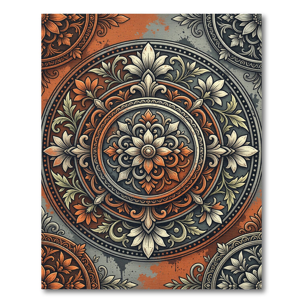 Terracotta Orange Floral Mandala Rug