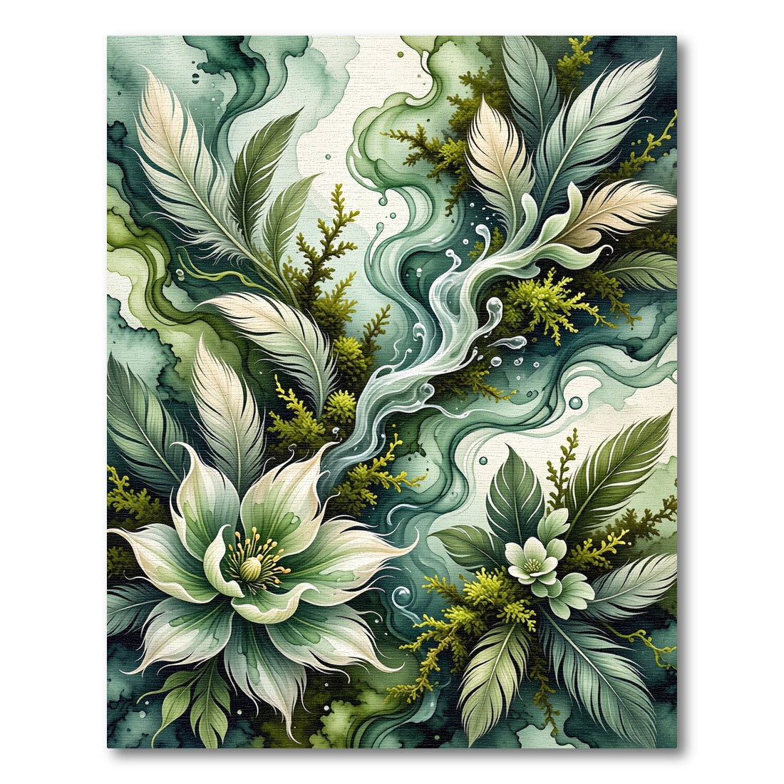 Ethereal Feathers Green Floral Swirls Rug