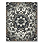 Sophisticated Charcoal Floral Damask Scroll Rug