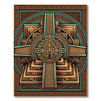 Ancient Aztec Sun Step Temple Art Rug
