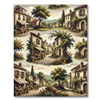 Tuscan Village Scene Floral Arch Rug