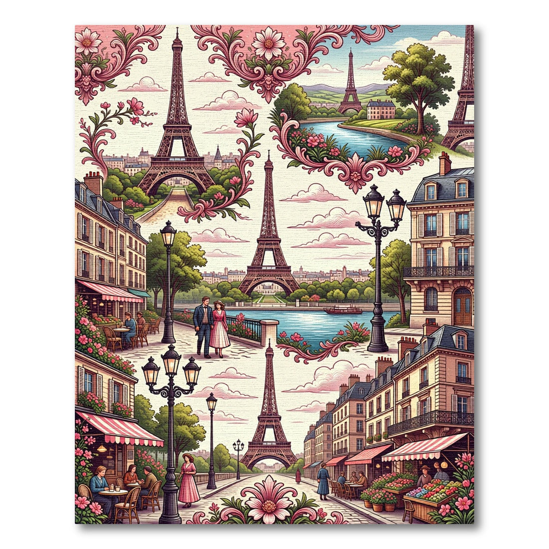 Parisian Eiffel Tower Floral Landscape Rug