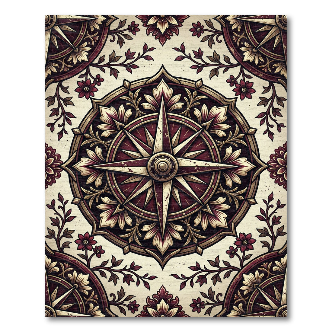 Crimson Gold Floral Compass Medallion Rug