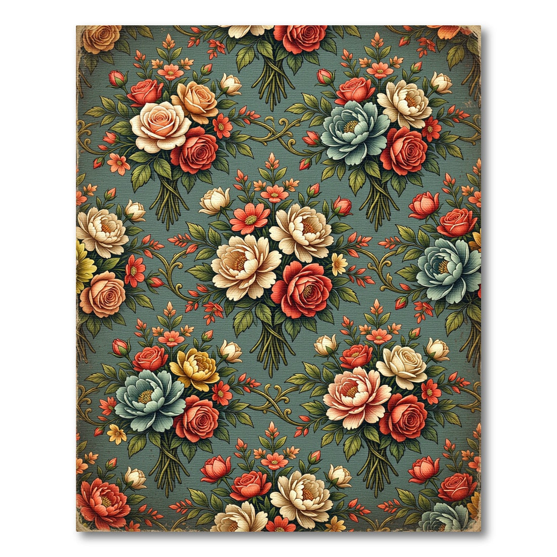 Elegant Sage Floral Bouquet Tapestry Rug