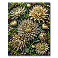 Golden Chrysanthemum Floral Botanical Illustration Rug