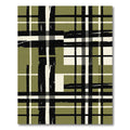 Olive and Black Distressed Plaid Grid Rug