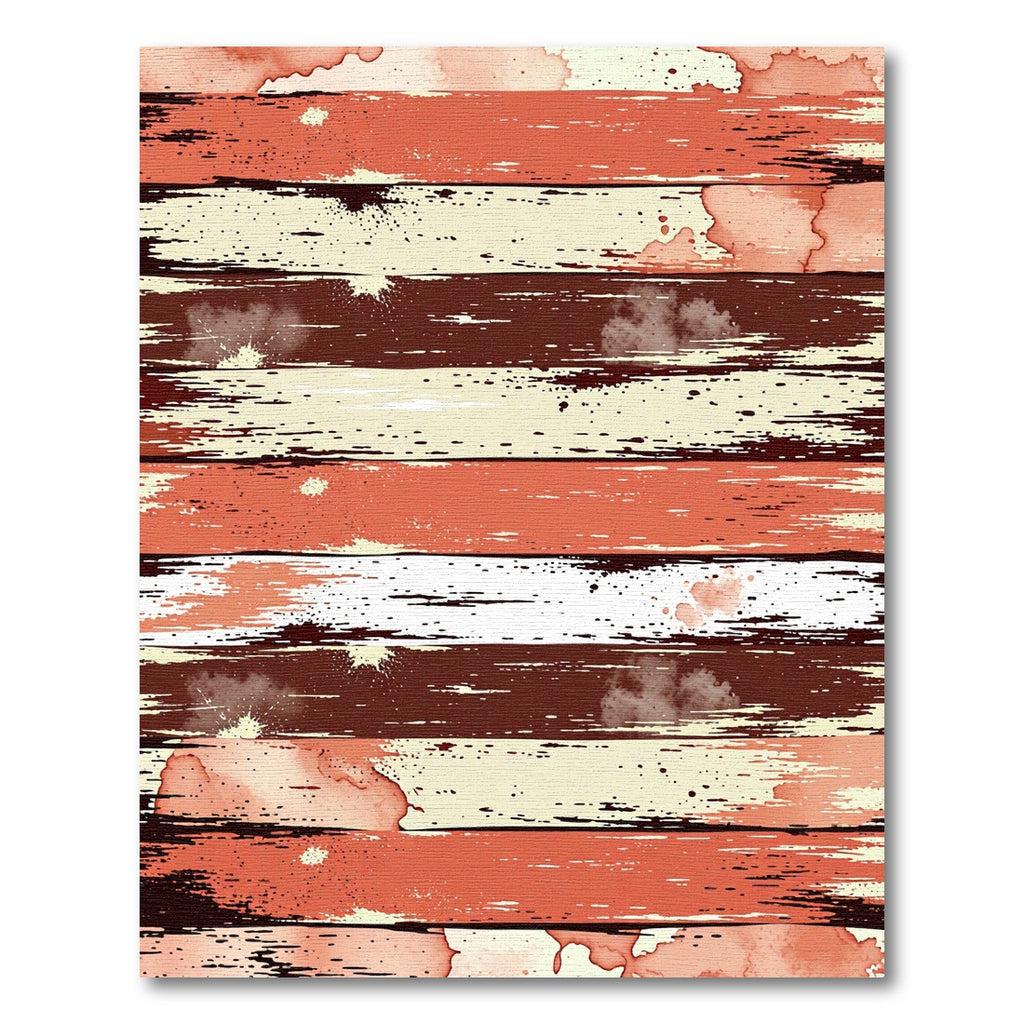 Coral Red Distressed Wood Stripes Rug