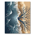 Abstract Coastal Wave and Tree Rug