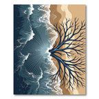 Abstract Coastal Wave and Tree Rug