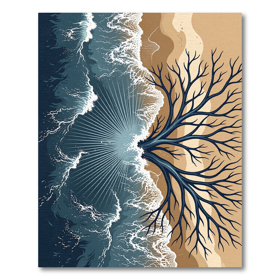 Abstract Coastal Wave and Tree Rug