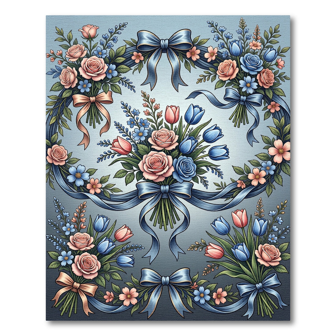 Elegant Rose and Tulip Ribbon Bouquet Rug
