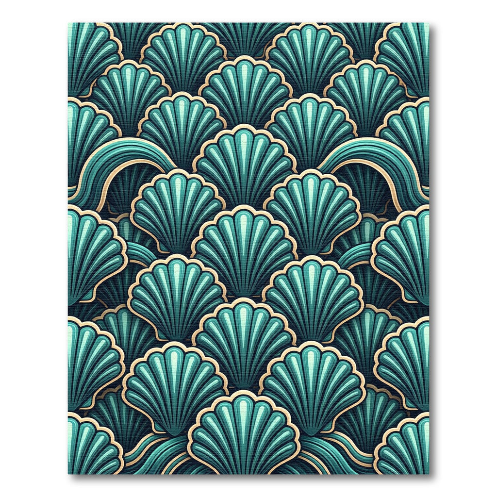 Oceanic Teal Scallop Wave Rug