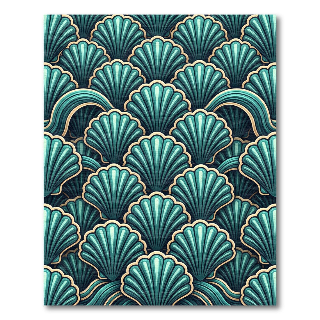 Oceanic Teal Scallop Wave Rug