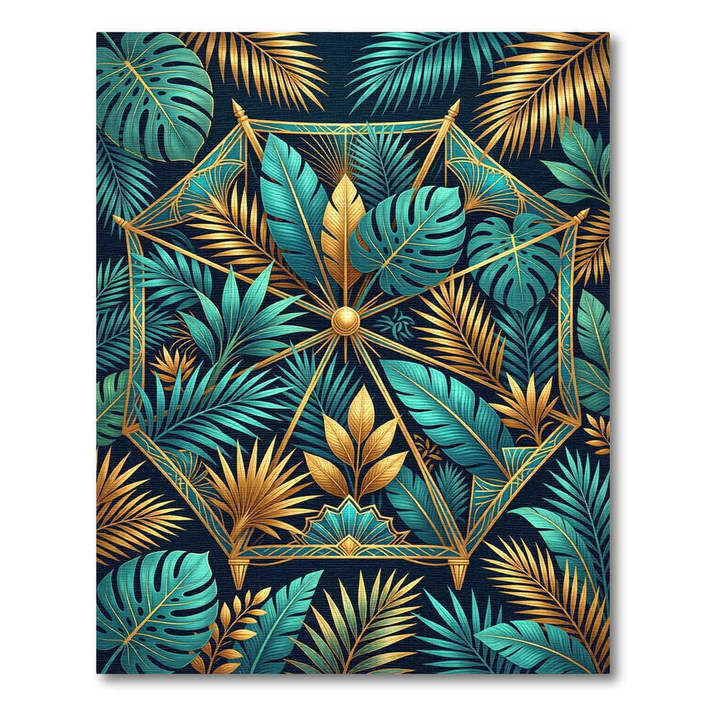 Golden Tropical Teal Geometric Art Deco Rug