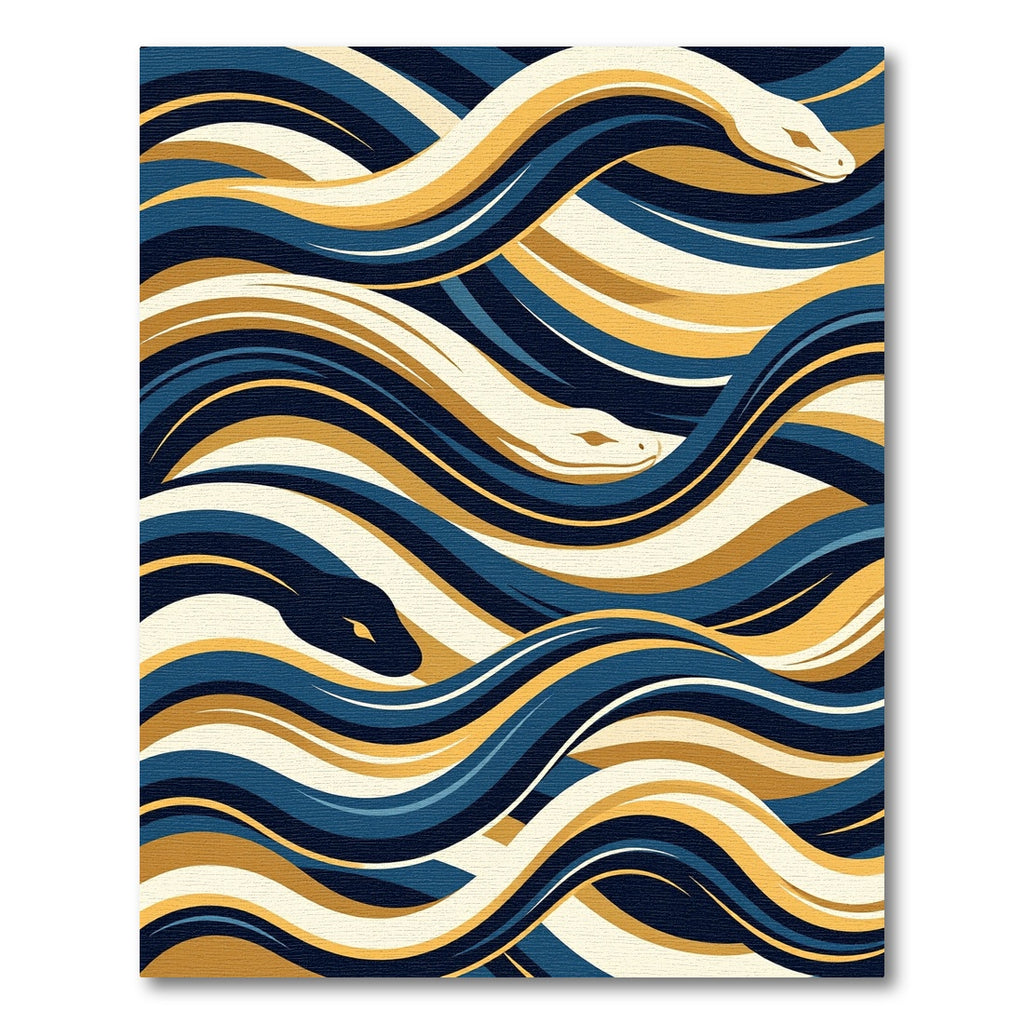 Wavy Serpent Abstract Blue Gold Rug