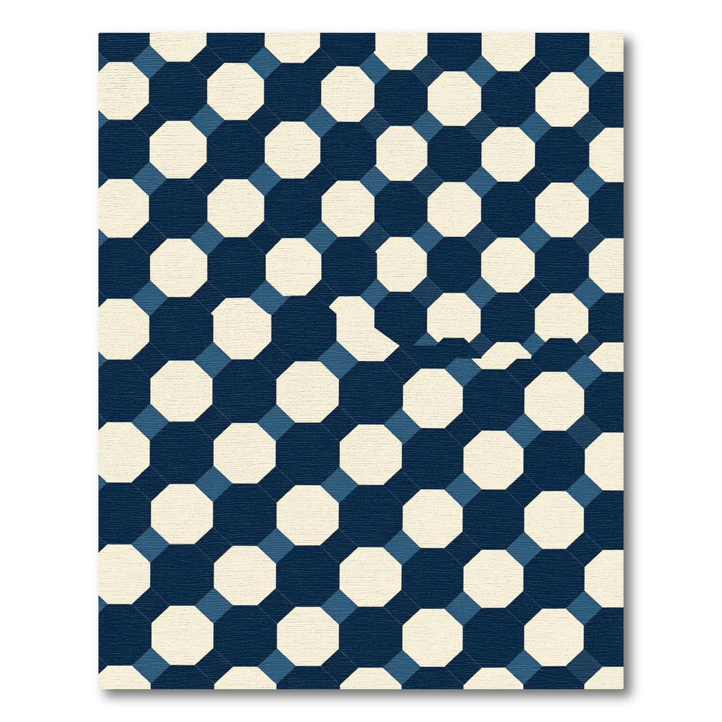 Geometric Navy and Cream Octagon Tiling Rug