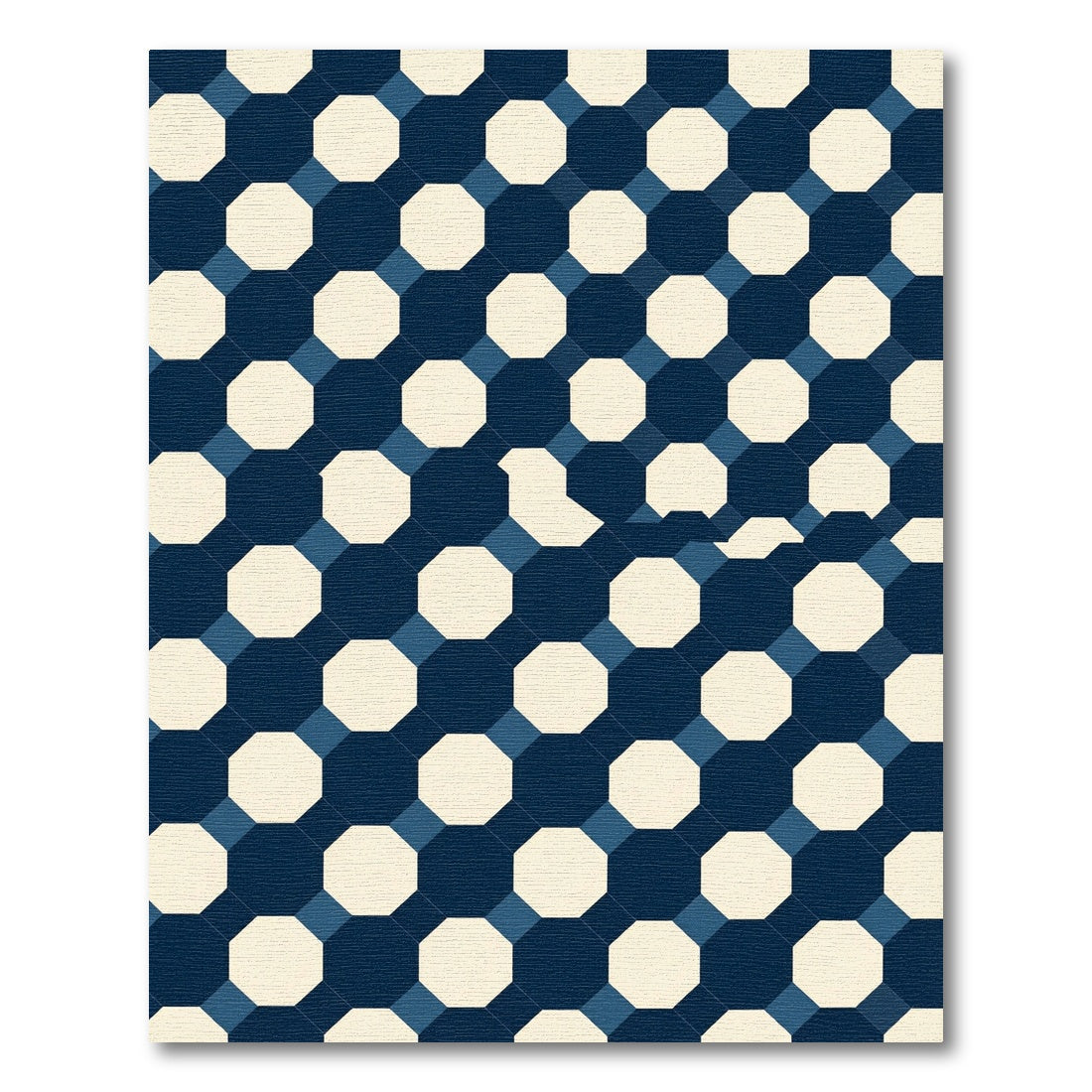 Geometric Navy and Cream Octagon Tiling Rug