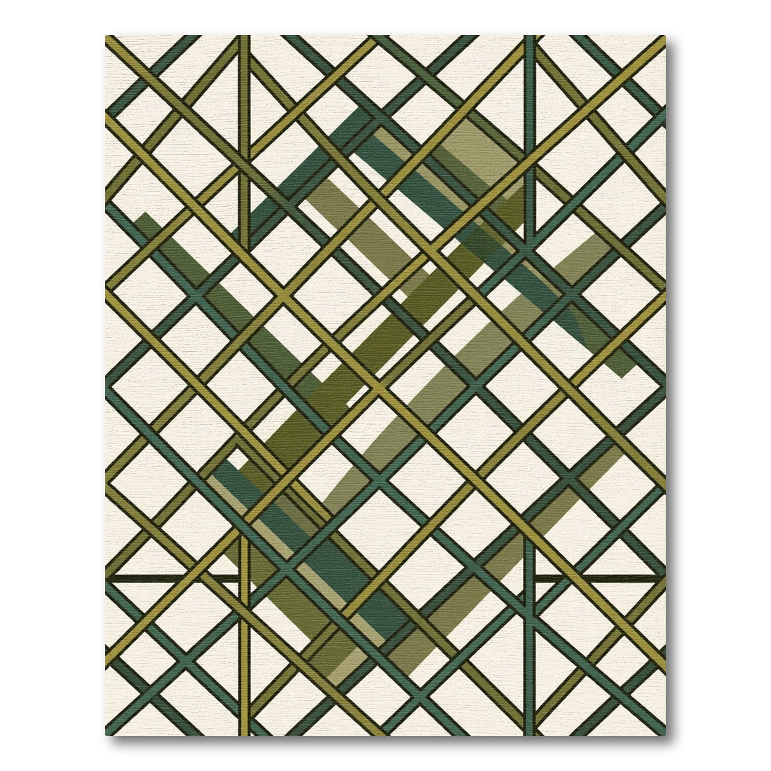 Geometric Olive and Emerald Grid Rug